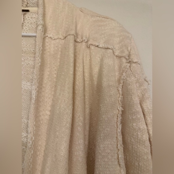 Free People In The Loop Open Front Distressed Cream Cardigan Sweater - Picture 7 of 9